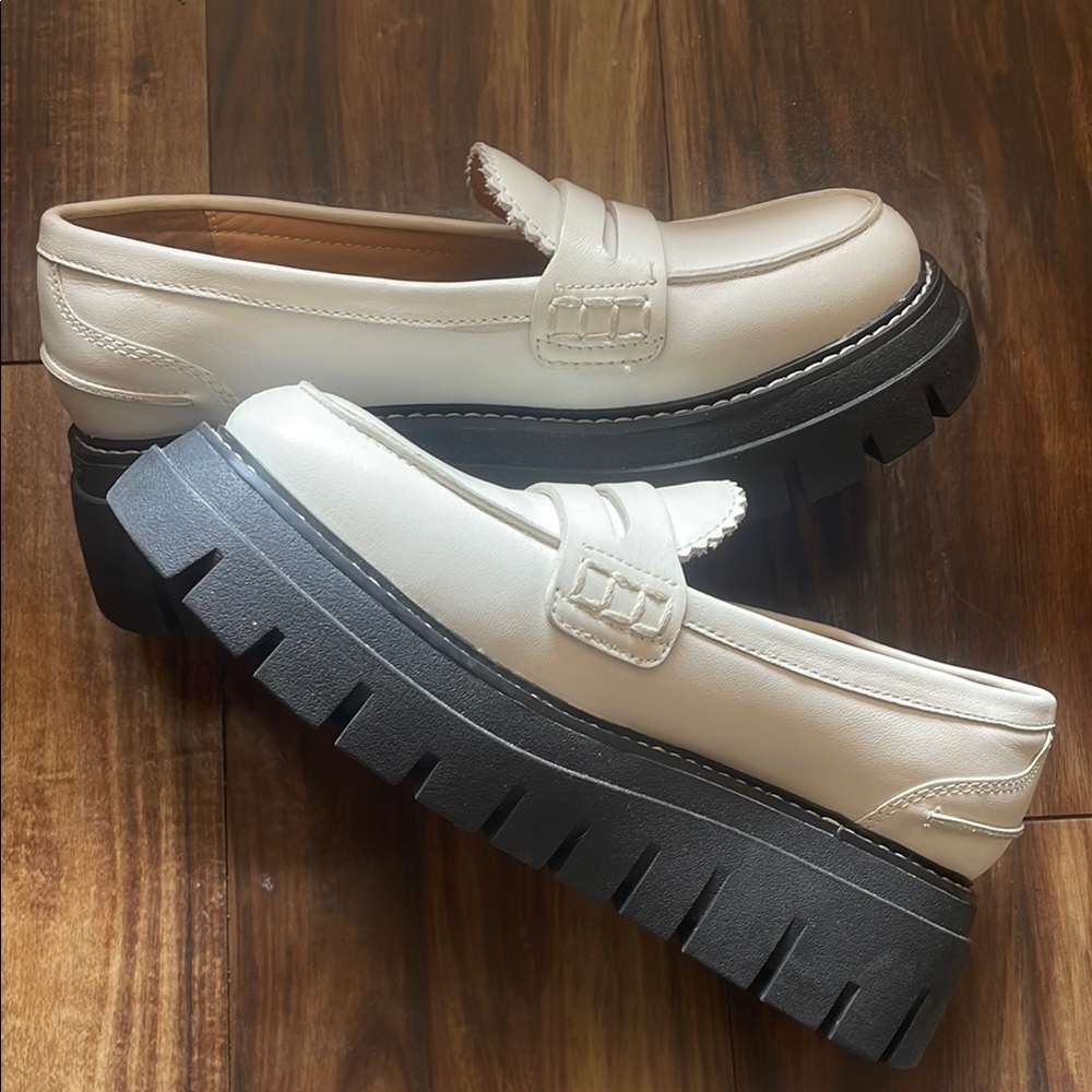 WHITE PLATFORM LOAFERS GENUINE LEATHER  - FREE PEOPLE